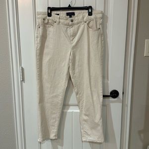 Talbots, ivory denim jeans, 14 petite.